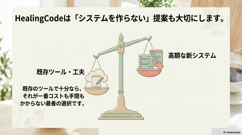 HealingCodeはシステムを作らないことも提案します